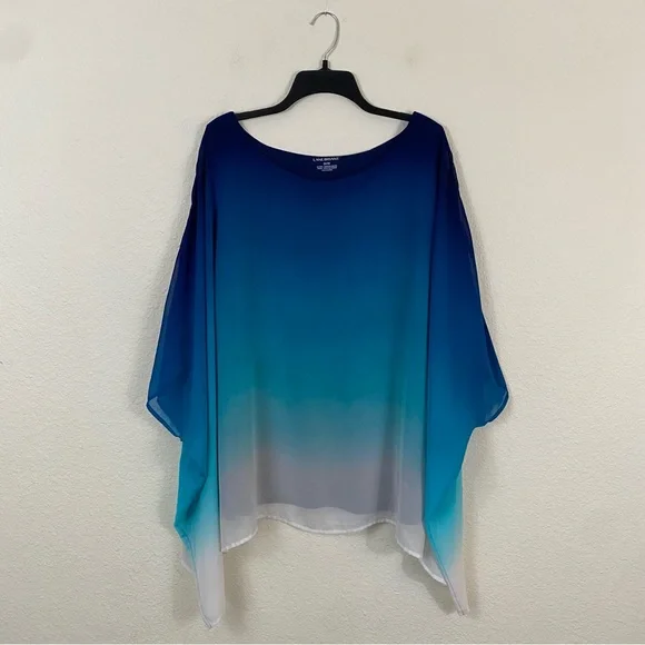 Lane Bryant sz:26/28 Ombré Blues to White Poncho Blouse Relaxed Fit Top - Picture 8 of 11